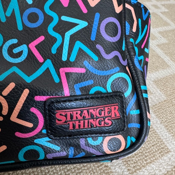 Stranger Things 80s Neon Print Mini Backpack Black Faux Leather OS - Picture 6 of 9
